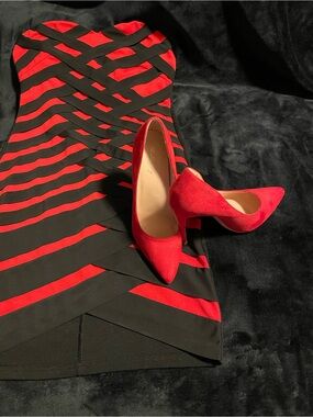 Strapless Black and Red Bandage Dress